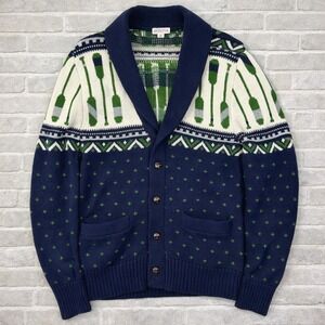 Merona Cardigan Mens Small Blue Green Paddle Shawl Collar Fair Isle Sweater